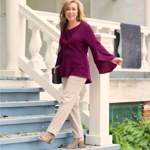 Burgundy Top Long Sleeved Shirt with Bell Sleeves Size XL • NEW WITH TAGS